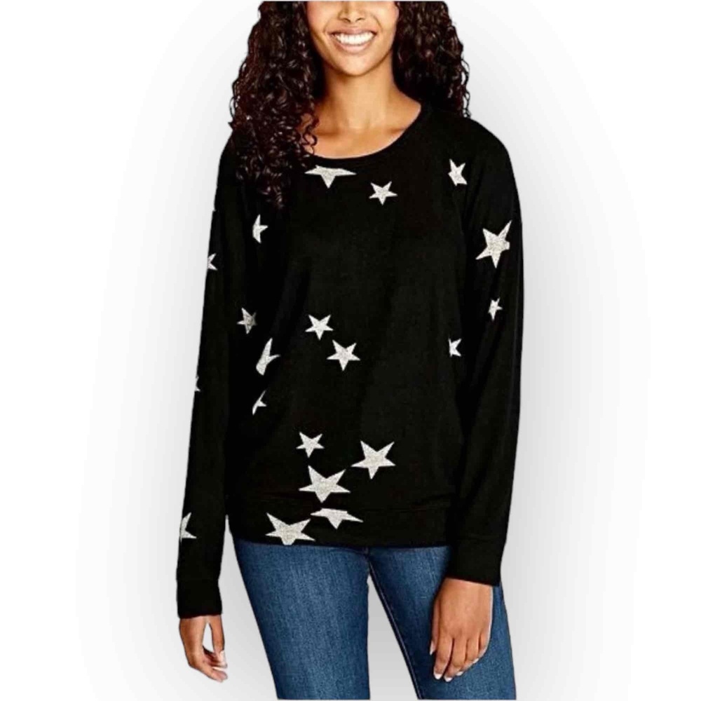 Buffalo David Bitton Women’s Long Sleeve Top with Grey Stars - Black - 465XS
